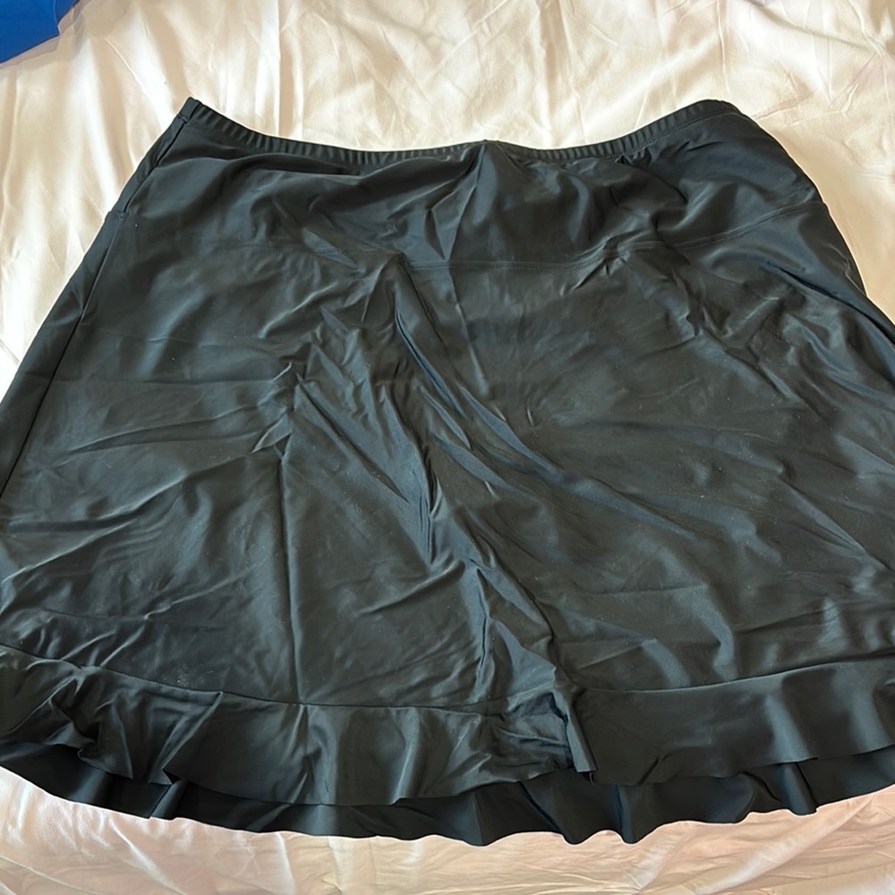 Black Athletic Knee-Length Swim Skirt